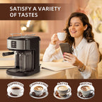 Auseo 20 Bar Espresso Machines, Espresso Coffee Maker with Milk Frother Steam Wand, Ground Coffee & Capsules, Black and Stainless Finish, Espresso/Cappuccino/Latte/Mocha for Home