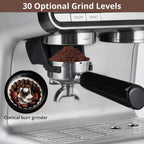 COZONY Espresso Machine 15 Bar, 2.5 L Water Tank, Semi Automatic Coffee Maker with Grinder, Milk Frother/Steam Wand, Italian Pump, All-in-One Espresso Machine, Stainless Steel, Silver