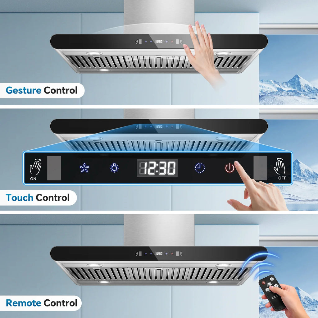 36" Island Range Hood 700CFM Stainless Steel with LED Lights, 3-Speed Touch Control & Delay Shutoff, Ducted/Ductless Convertible