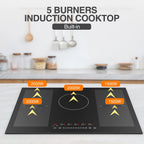 VBGK Induction Cooktop 30 inch 5 Burner Electric Hot Plate for Cooking Electric Induction Cooktop 240v, 99 Minutes Timer and Auto Shutdown Induction Burner,Child Lock