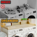 Modern Washer Dryer Countertop with 2-Tier Shelf,Laundry Room Countertop Organization Storage with 2.75" H Guard Edge Rails,Non-Slip Pad,Waterproof and Easy to Clean,54"W x 27.55"D,Natural Wood