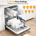 Heynemo 24" Stainless Steel Built-in Dishwasher, 14-16 Place Settings Dishwasher Machine, 8 Wash Programs, Energy Star, Sliver