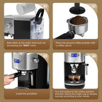 Electactic NEW Coffee Maker 2.0, with 20BAR Extraction, LED Display, 1.2L Water Tank, PCB Electronic Temperature Control, Steam Milk Frother, for Home, Office, Coffee Shop - Black