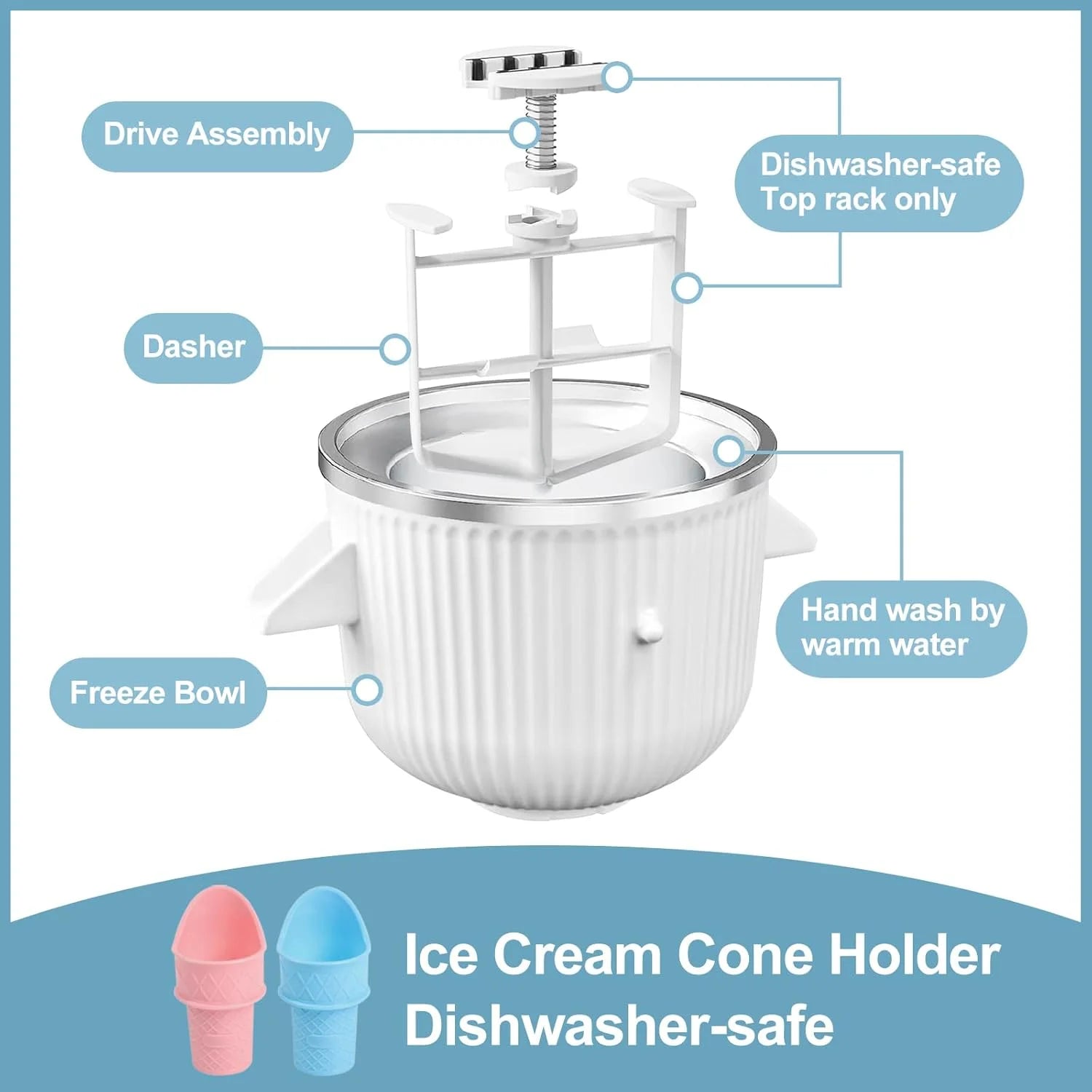 Ice Cream Maker Attachment for Kitchen Aid Stand Mixer, 2 Quart, Ice Cream & Sorbet Maker Machine, Fits and Larger Stand Mixers, with 2 Ice Cream Holder