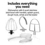 Hamilton Beach 4 Quart Stand Mixer for Kitchen, 7 Speeds, Tilt-Head, Dough Hook, Whisk & Flat Beater, Black