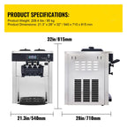 KFFKFF Commercial Ice Cream Maker 5.3 to 7.4 gph Soft Ice Cream with LED Display Self-Cleaning 3 Flavors Great for Restaurant Snack Bars, 2200-Watt, Silver