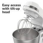 Hamilton Beach 4 Quart Stand Mixer for Kitchen, 7 Speeds, Tilt-Head, Dough Hook, Whisk & Flat Beater, White