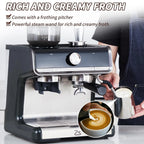 COZONY Espresso Machine 15 Bar, 2.5 L Water Tank, Semi Automatic Coffee Maker with Grinder, Milk Frother/Steam Wand, Italian Pump, All-in-One Espresso Machine, Stainless Steel, Silver