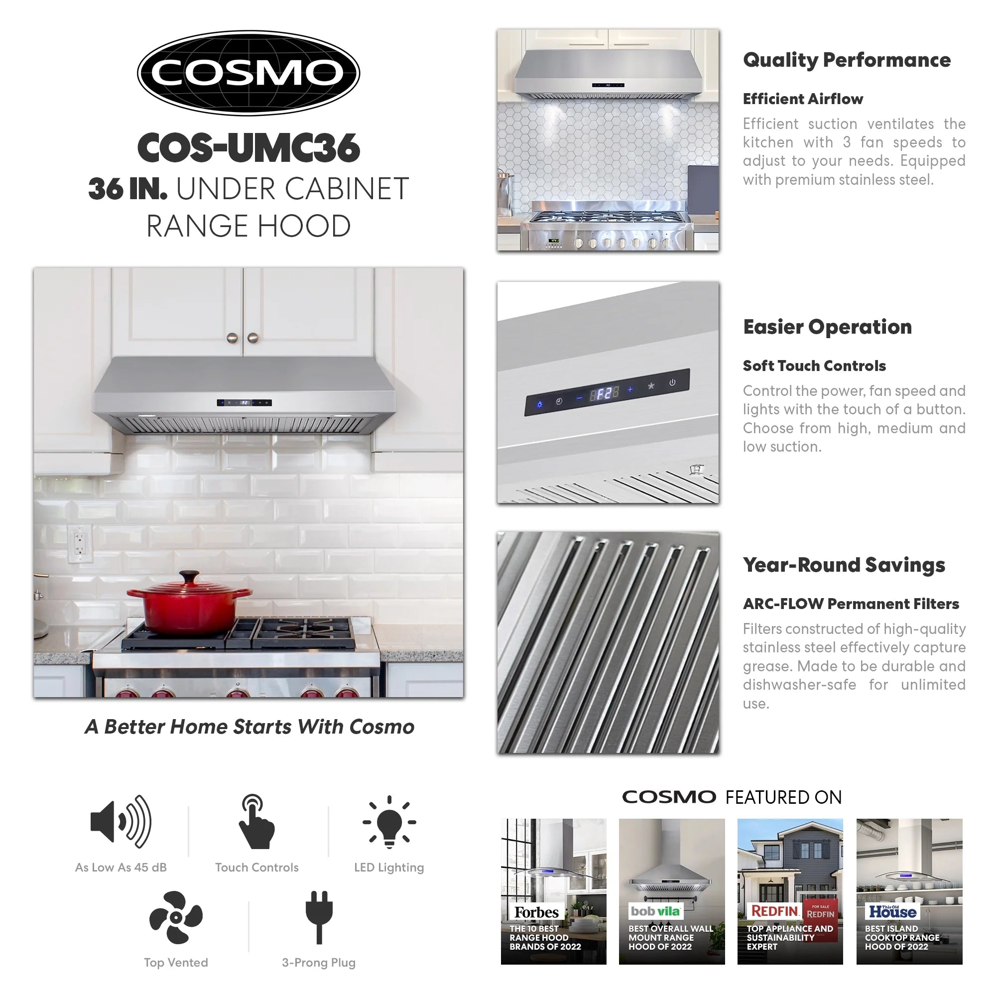 Cosmo Range Hoods UC30 30 in. 380 CFM Ducted Under-Cabinet Range Hood