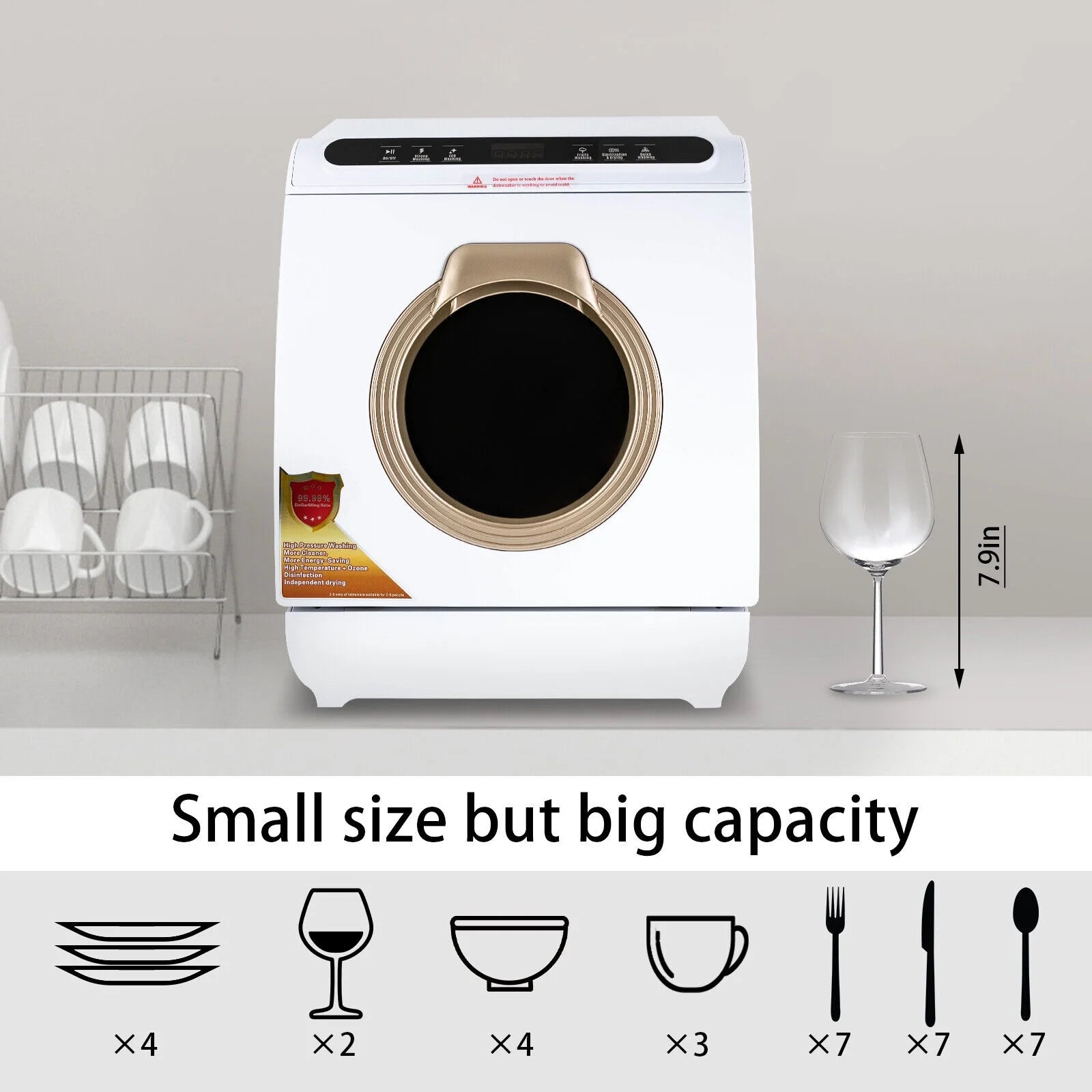Portable Countertop Dishwasher Air Drying 5 Programs W/ 7L Water Tank 110V