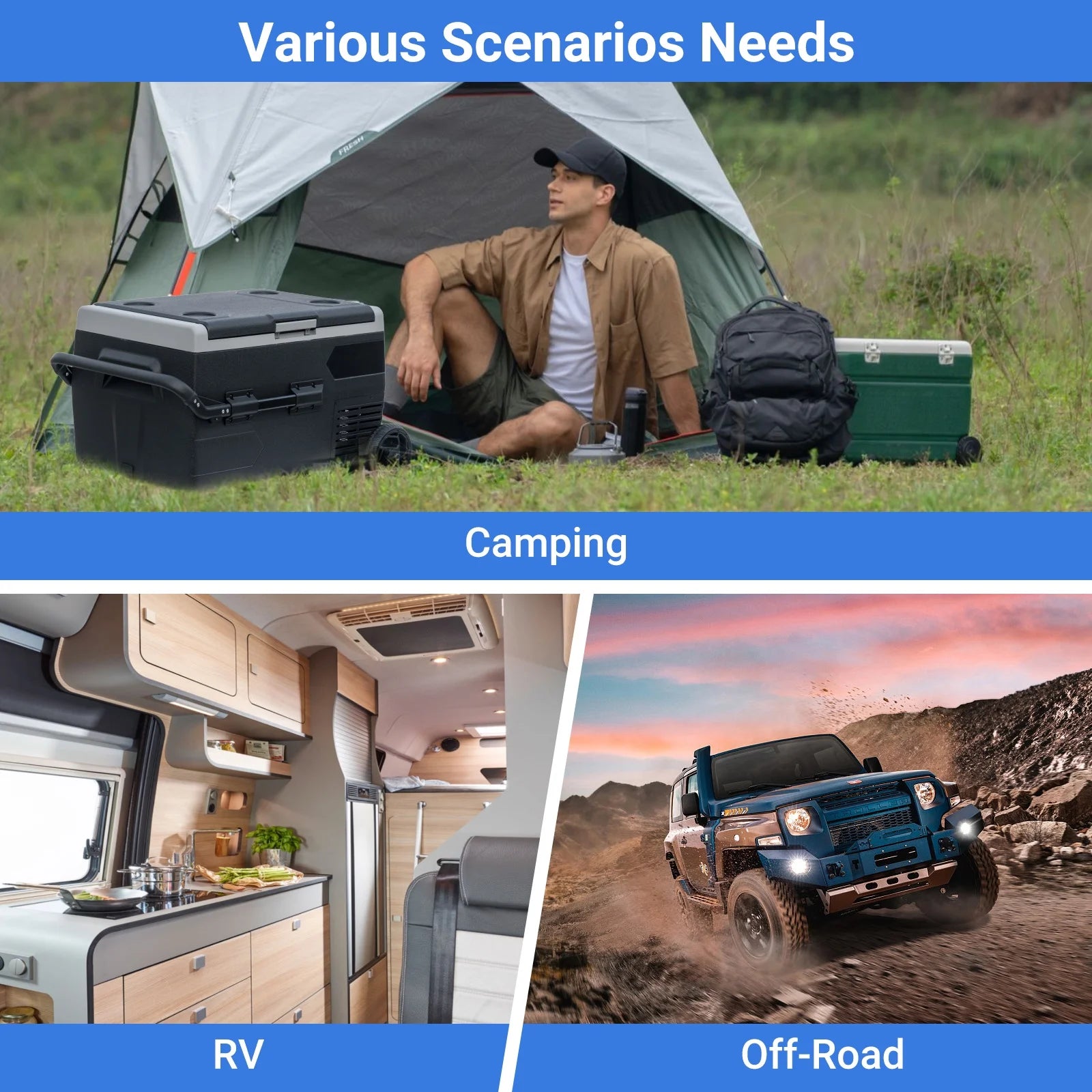 SMAD 12V/24V Car Fridge 50L Camping Mini Fridge Freezer, Quiet Electric Compressor Cool Box, Black