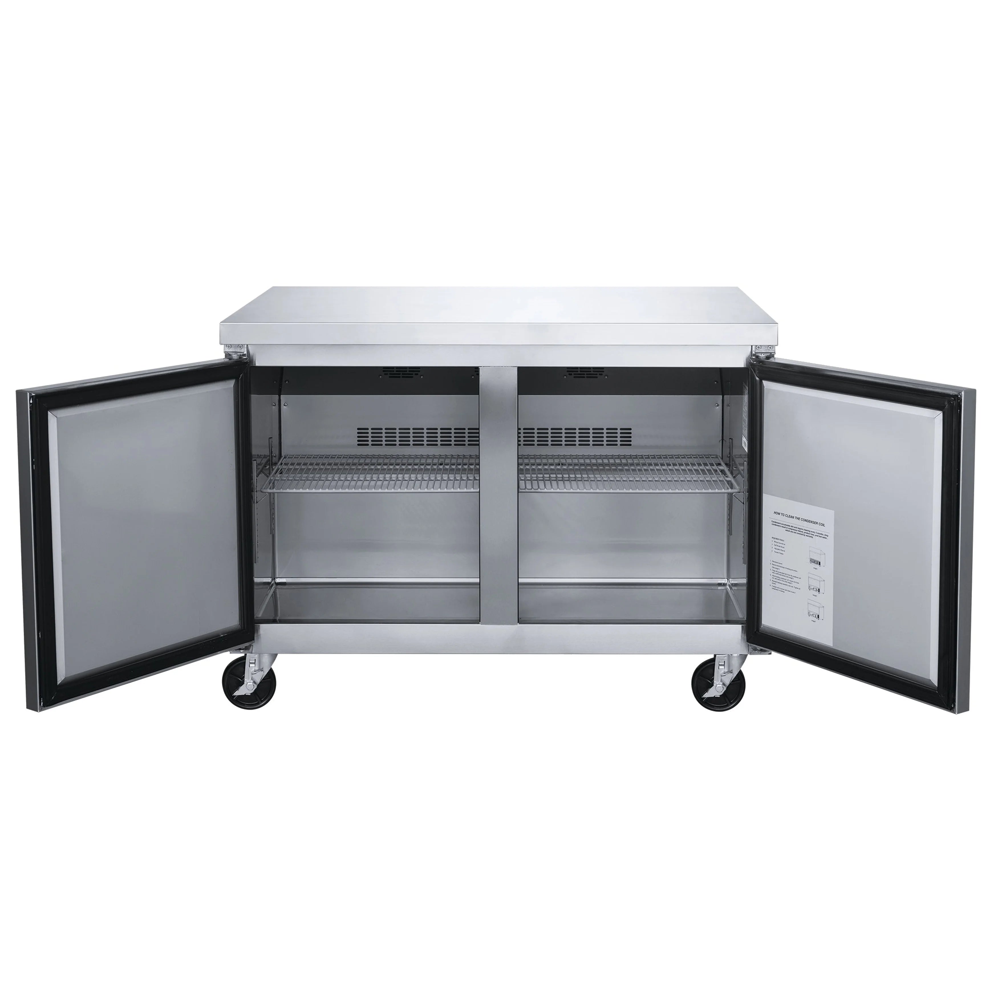 NSF 48 in. 2-Door Undercounter Freezer 13 Cu. Ft. Worktop Commercial Freezer in Stainless Steel ETL