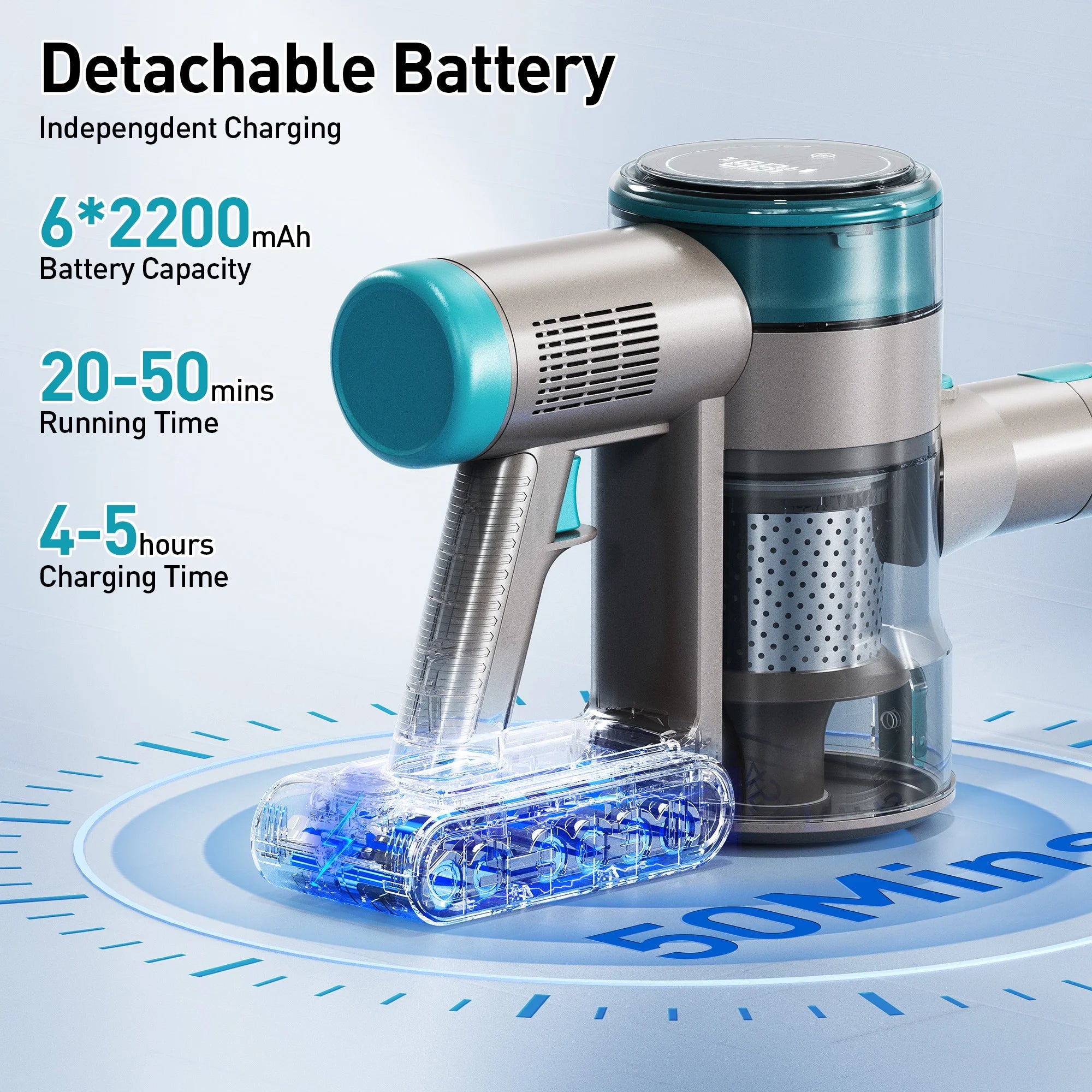 KANFUAQ Cordless Stick Vacuum Cleaner 38KPA 50Mins 2200mAh Lightweight for Home Pet Hair Carpet Hard Floor