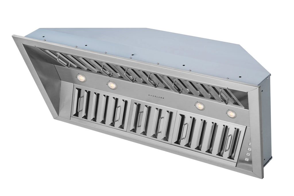 Hauslane | Pro-Style 46a?? IN-R300 Built-In Range Hood, 21a?? Deep | Low Noise Performance | Contemporary Design, Full-Size Handles, Professional-Grade Baffle Filters & Grease Tray, LED Lamps