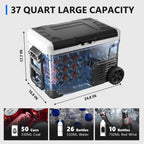 Simzlife 12V Car Refrigerator, 37QT Electric Cooler DC/AC, -4�H~68�H, RV Freezer Fridge Cooler with Wheels & 2 Baskets