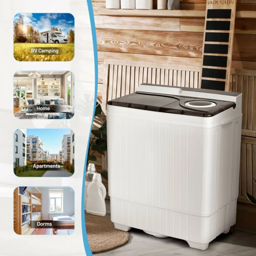 Canddidliike 26 Pound Portable Semi-automatic Washing Machine with Built-in Drain Pump-Gray, Timer Control, Compact Laundry Washer for RV, Apartments and Dorms