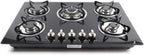 Miumaeov Gas Cooktop 30" Tempered Glass Gas Hob LPG/NG Cooktops Cooker Cooktop High Power Burners Kitchen Cooktop Black