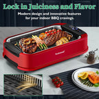 Techwood Indoor Smokeless Grill, 1500W, Black, Electric Portable Korean BBQ Grill with Tempered Glass Lid