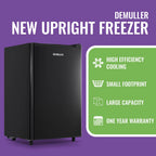 DEMULLER Upright Freezer 3.2 Cu. ft Front Door Freezer Compact Adjustable Thermostat Silver