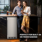 QAUSOU 24 Inch Under Counter Double Drawer Fridge, Weather Proof Stainless Steel Outdoor Beverage Refrigerator for Patio