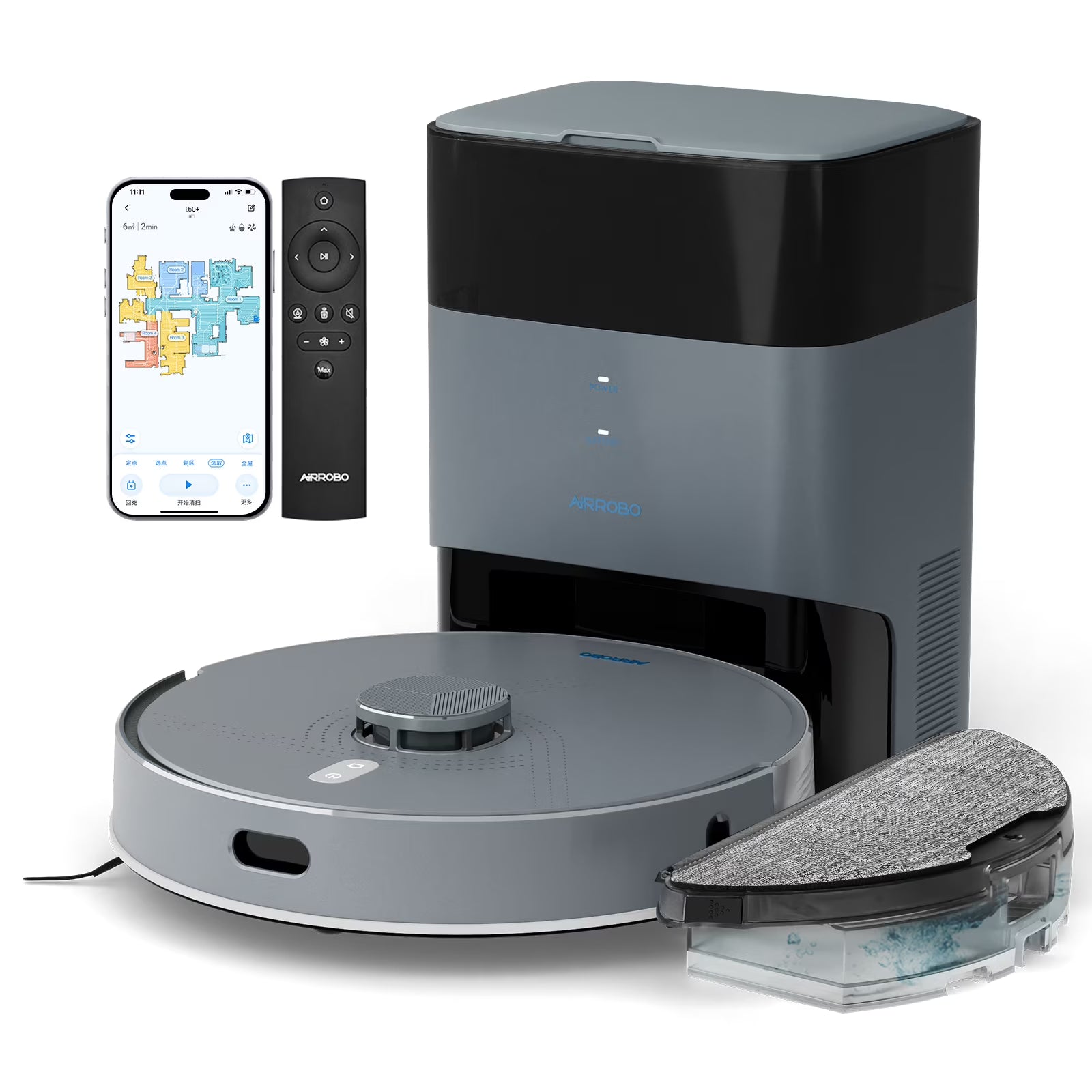 AIRROBO L50+ Robot Vacuum and Mop Cleaners Self-Empty with Ultrasonic Carpet Detection,5500Pa Suction, 75 Days Hands-Free, 180min Long Runtime with Smart Control