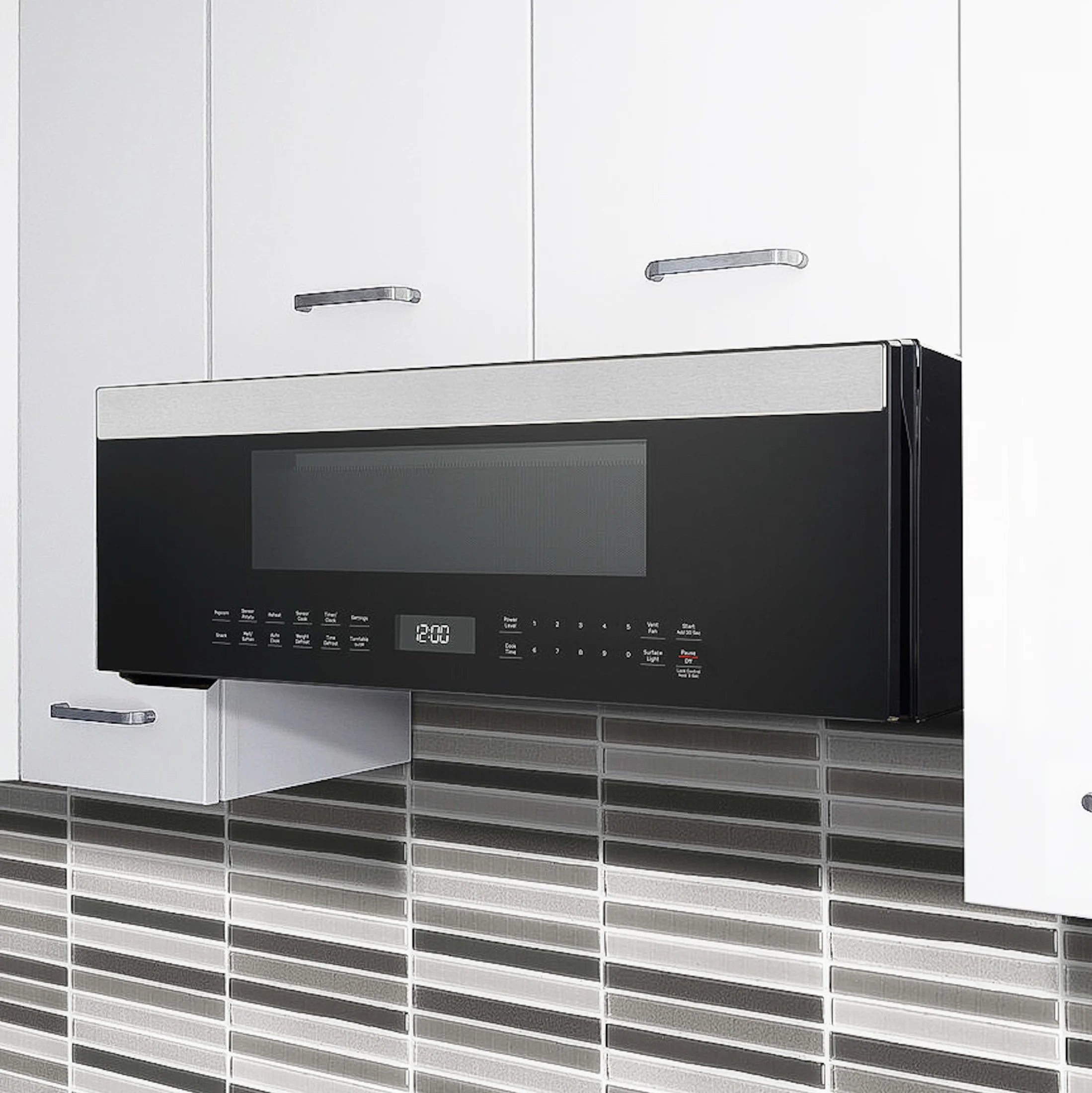 GE Profile 1.2 cu. ft. Low Profile Over-the-Range Microwave in Stainless Steel with Sensor Cooking, 1000W, 400 CFM Venting, LED Light