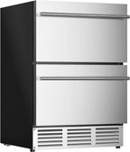 QAUSOU 24 Inch Under Counter Double Drawer Fridge, Weather Proof Stainless Steel Outdoor Beverage Refrigerator for Patio