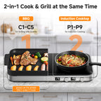 Sunmaki Portable Double Induction Cooktop with Removable Griddle Pan Non-stick, 1800W 2 burner Induction Hot Plate With Sensor Touch 9 Power Levels, 99 Min Timer,Great for Family Party