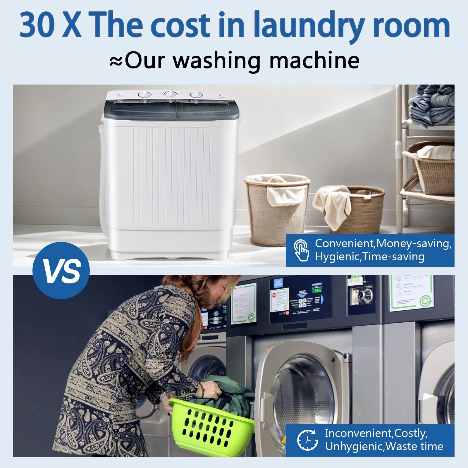 Dimedeal Portable 18lbs Twin Tub Mini Washing Machine, 11lbs Washer & 7lbs Spinner with Drying Rack & Hangers