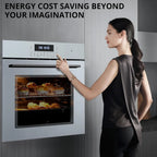 2025 New 24" Single Wall Ovens with 70L Capacity and 3000W 240V,Electric Wall Oven with 8 Cooking Functions & 108 Automatic Recipes,Touch Control,Safety Lock,Timer,2.5 CF Convection Built-in Oven