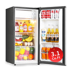Kcpolre 3.1 Cu.Ft Mini Fridge with Freezer, Adjustable Thermostat, Removable Glass Shelves & Fruit Basket for Dorm Room, Office, Bedroom, Pink