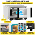VEVOR Commercial Convection Oven,21L/19Qt,Quarter-Size Conventional Oven Countertop,1440W 3-Tier Toaster with Front Glass Door,Electric Baking Oven with Trays Wire Racks Clip Gloves