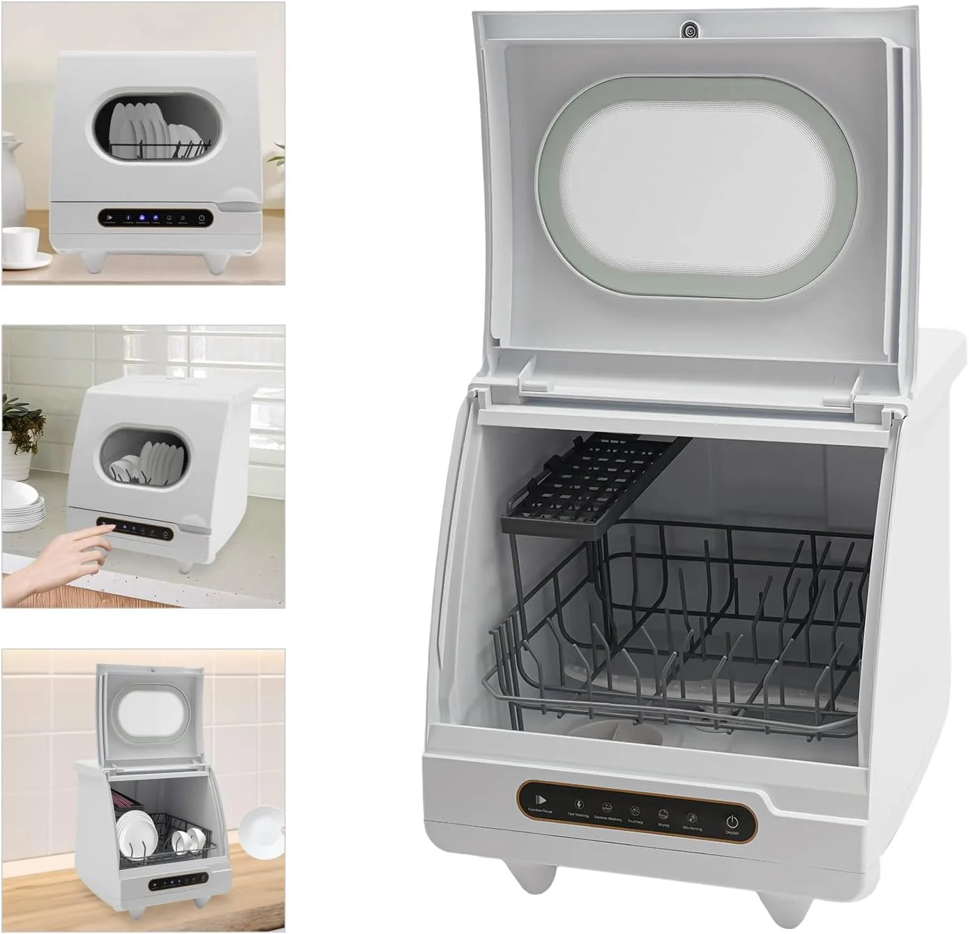 110V 800W Mini Portable Dishwasher Countertop Dish Washer with Multiple Modes Table Top Bottle Dishwasher Small Compact Dishwashers for Home, Apartment, RV