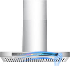 BRANO 30 Inch Wall Mount Range Hood Stainless Steel 900 CFM with Voice/Gesture/Touch Control, 4 Speed Exhaust Fan