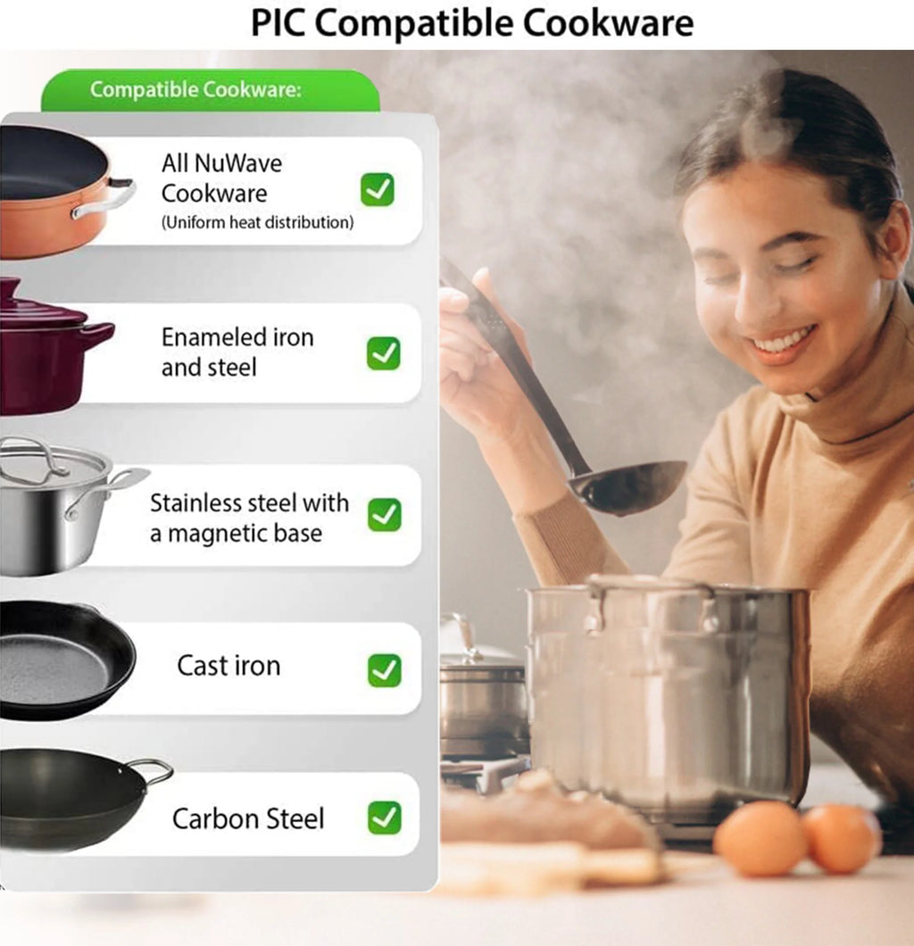 Nuwave Portable Induction Cooktop Flex, 10.25-inch Shatter-Proof Ceramic Glass and Large 6.5-inch Heating Coil, 3 Wattage Settings 600, 900 & 1300 Watts, Hot