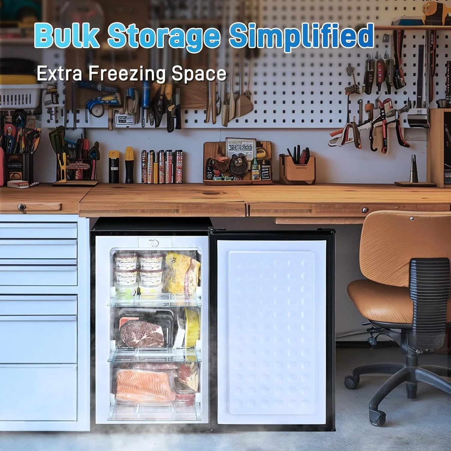 Upright Freezer , 3.0 Cu.ft Compact Upright Freezer with Adjustable Thermostat, Mini Freezer with Reversible Stainless Steel Single Door, Silver