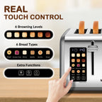 Mecity 4-Slice Touchscreen Toaster, Stainless Steel, 6 Browning Settings, Reheat, Cancel, Defrost, Removable Tray