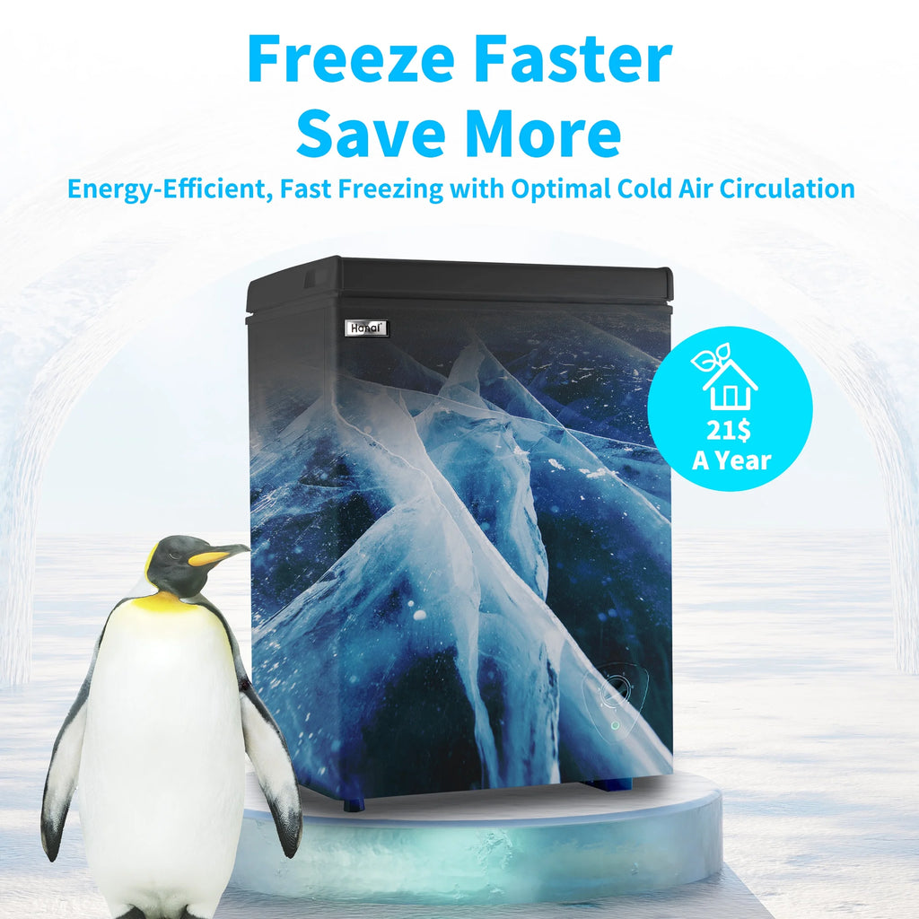 3.5 Cubic Chest Freezer, Compact Deep Freezer with Top Open Door and Removable Storage Basket, 7 Gears Temperature Control, Energy Saving, for Office Dorm or Apartment