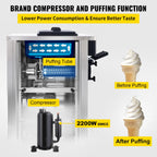 KFFKFF Commercial Ice Cream Maker 5.3 to 7.4 gph Soft Ice Cream with LED Display Self-Cleaning 3 Flavors Great for Restaurant Snack Bars, 2200-Watt, Silver