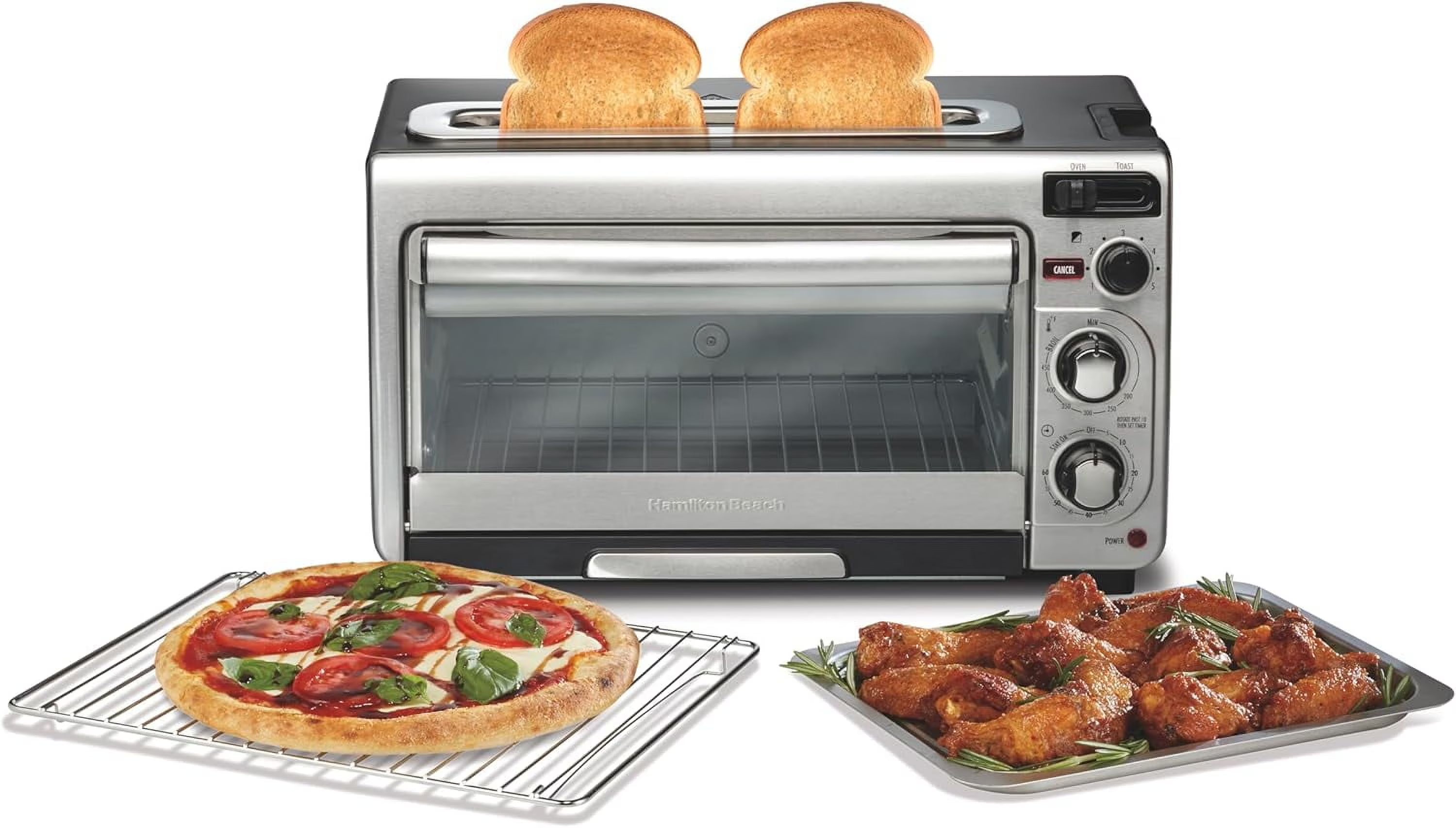 2-in-1 Countertop Toaster Oven and Long Slot 2 Slice Toaster, 60 Minute Timer and Automatic Shut Off, Shade Selector, Stainless Steel (31156)