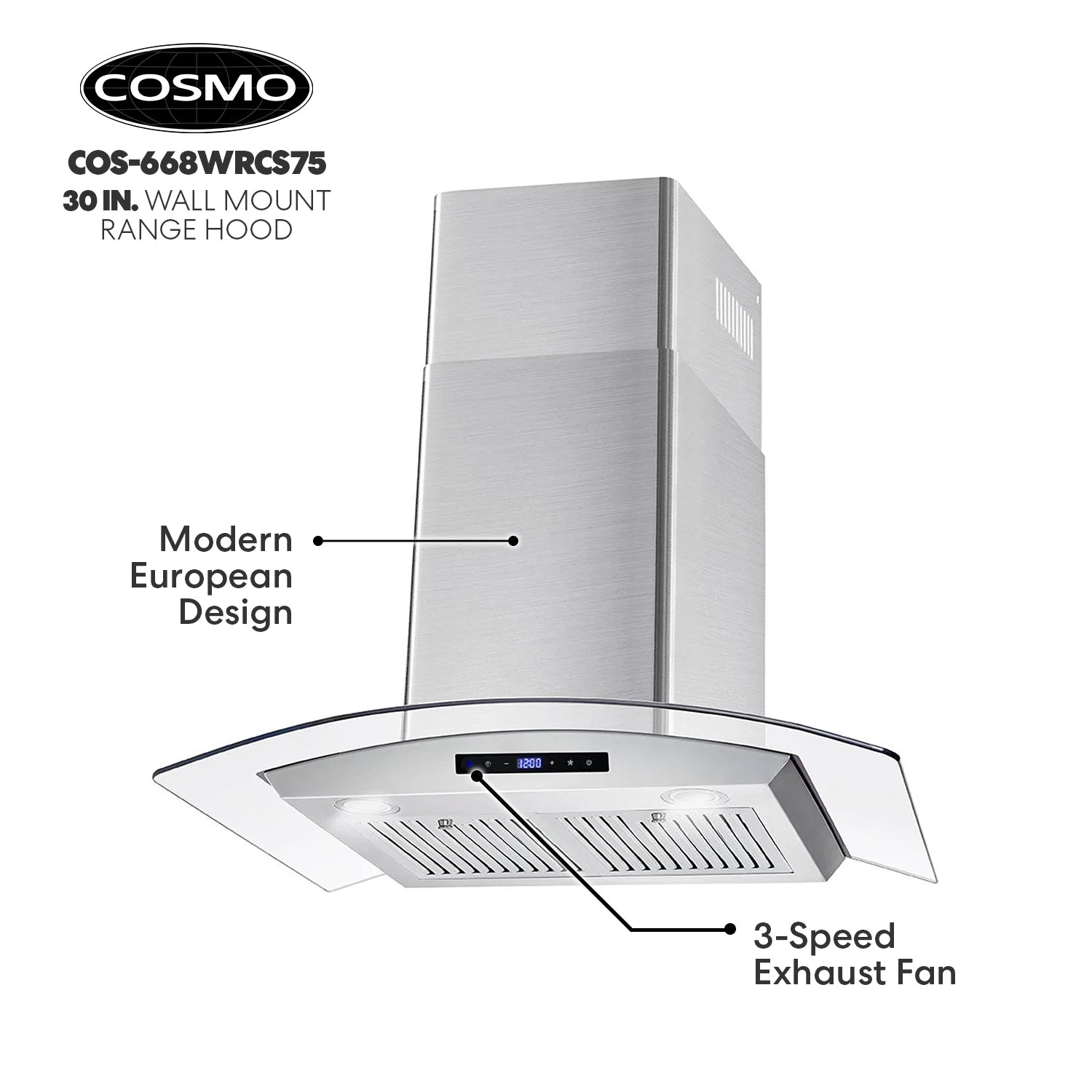30 in. Vista Collection Ductless Wall Mount Range Hood, Button Controls, LED Lights, Stainless Steel