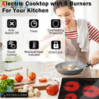 K&H German Designed 5 Burner 30 inch Built-in Electric Stove Top Radiant Ceramic Kitchen Cooktop Touch Control 240V 9000W CE30-8808NF
