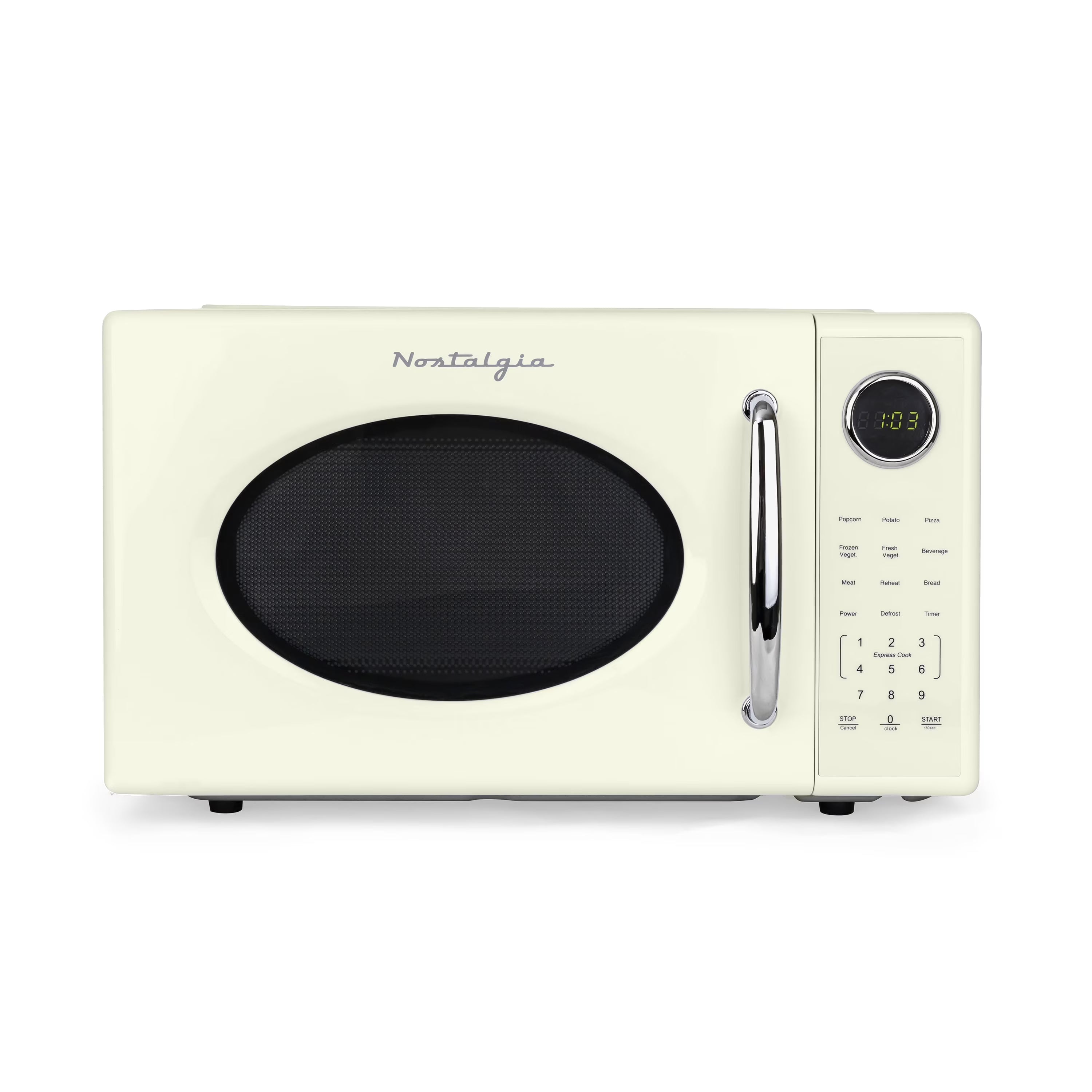 Nostalgia Retro Microwave Oven - 1.1 Cu Ft & 1000-Watt Countertop Size with Glass Turntable, Child Safety Lock, 8 Auto-Cook Programs & Digital Clock - Black