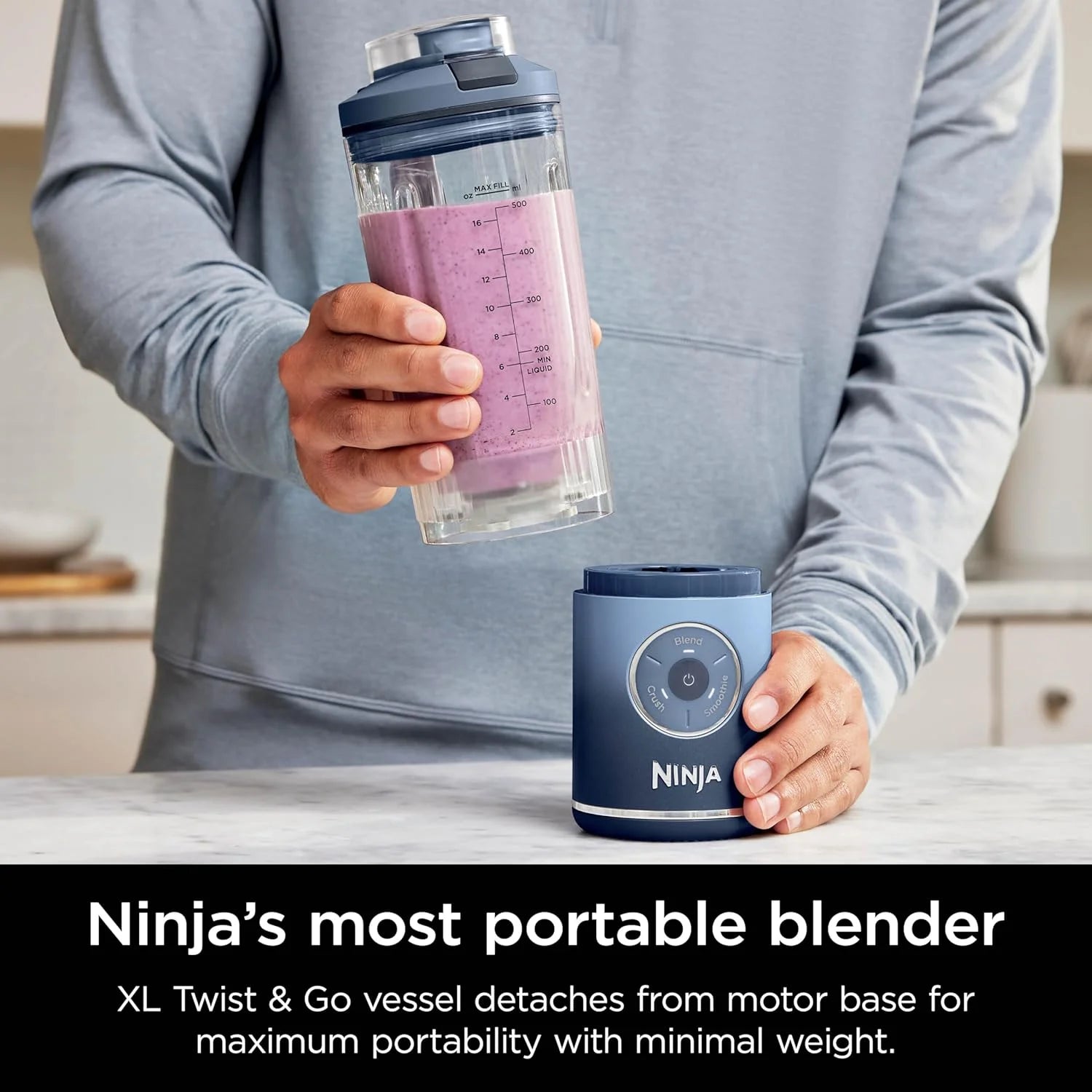 Restored Ninja BC251NV Blast Max Personal Cordless Blender for Smoothies, Blend, Ice Crush, 22 oz. Twist & Go Vessel, Navy (Refurbished)