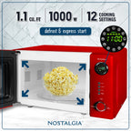 Nostalgia Retro Countertop Microwave Oven - Large 1000-Watt - 1.1 cu ft - 12 Pre-Programmed Cooking Settings - Digital Clock - Kitchen Appliances - Black