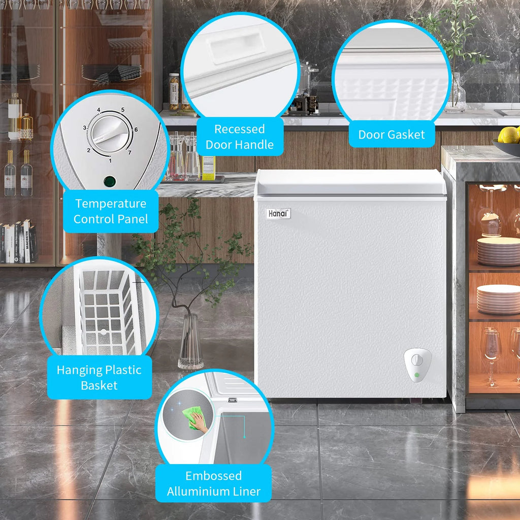 3.5 Cubic Chest Freezer, Compact Deep Freezer with Top Open Door and Removable Storage Basket, 7 Gears Temperature Control, Energy Saving, for Office Dorm or Apartment