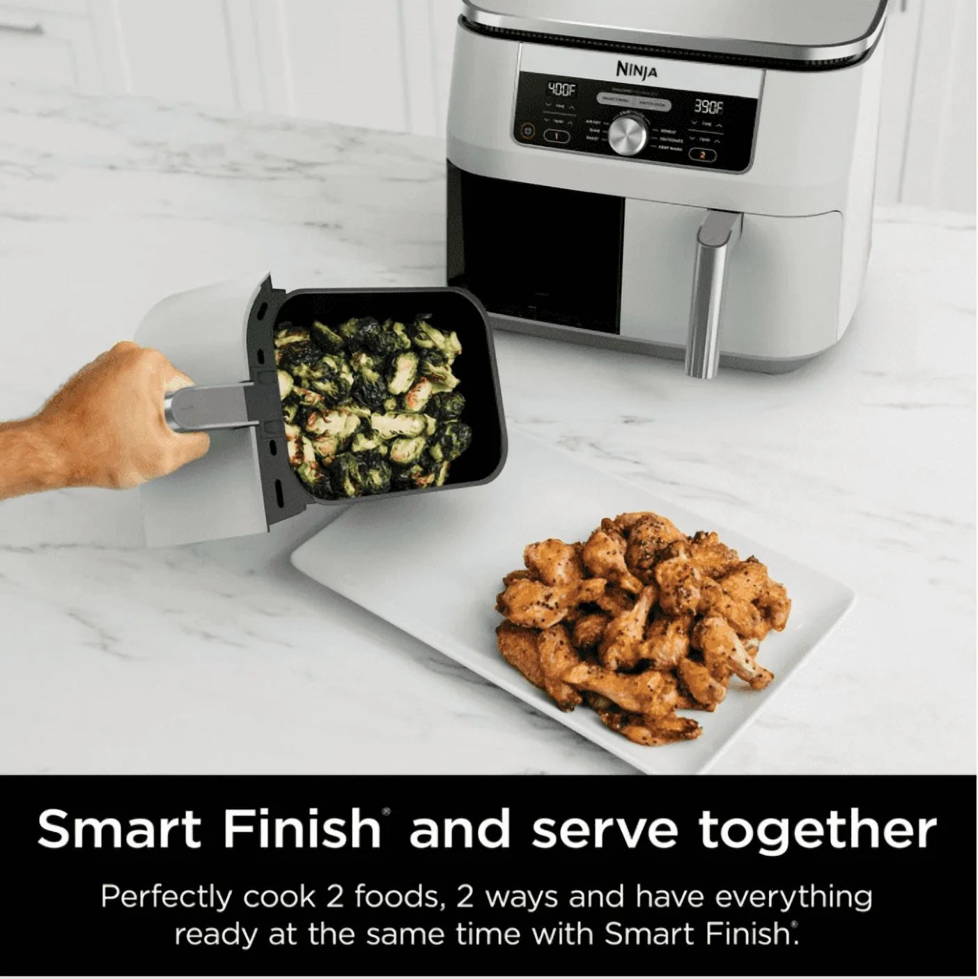 Ninja Foodi 6-in-1, 8 Quart 2-Basket Air Fryer with DualZone Technology -White