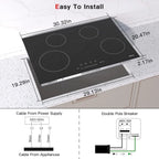 30 inch Electric Cooktop,4 Burner,Built-in,Ceramic Glass Stove Top,Touch Control