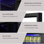 WANAI Compact Beverage Refrigerator, 100 Can Capacity, Glass Door, Black Stainless Steel