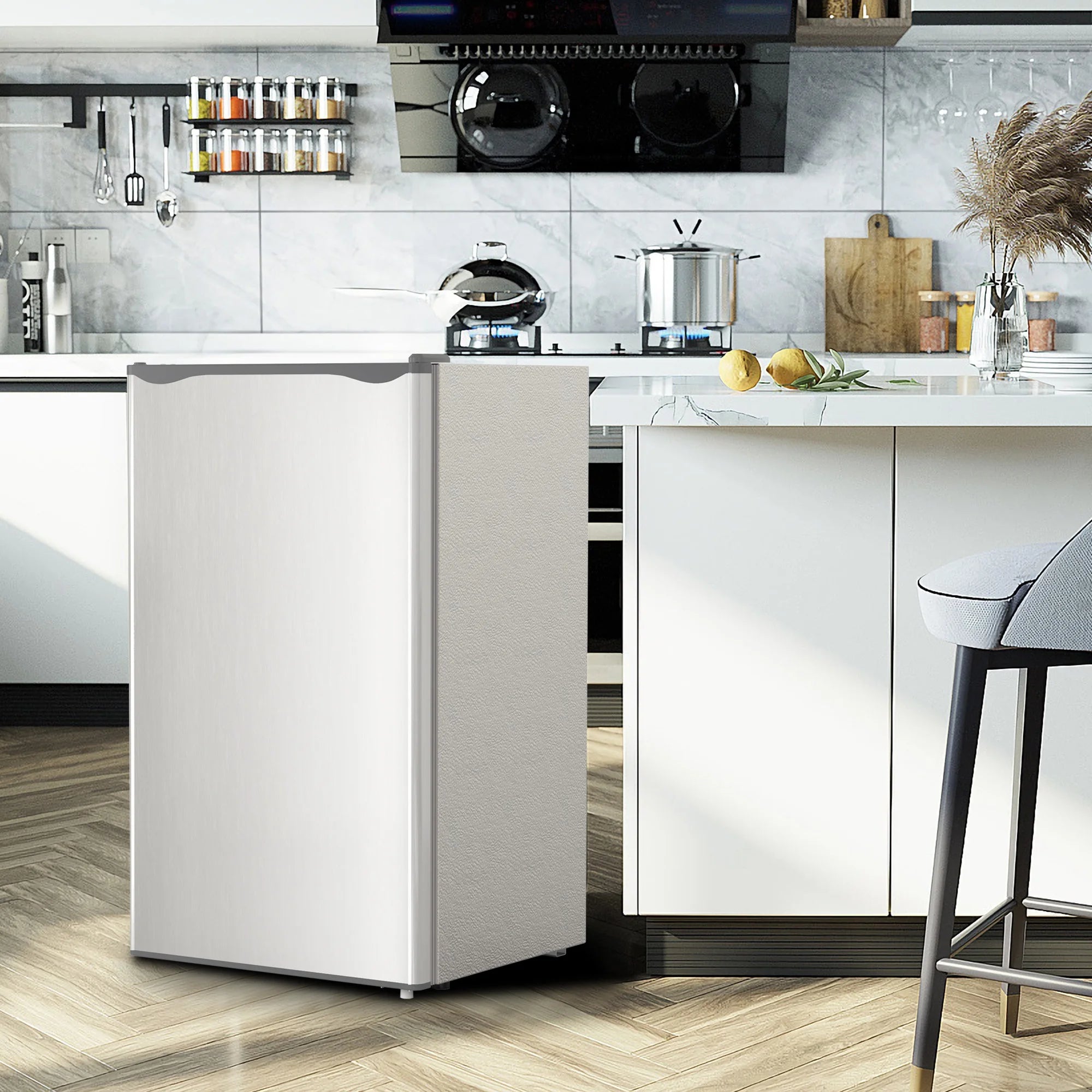 KOFUN Mini Fridge with Freezer, Stainless Steel, 3.2 Cu.ft Compact Refrigerator, Portable Cooler Warmer for Kitchen, Bedroom, Dorm, Apartment, Bar, Office, RV